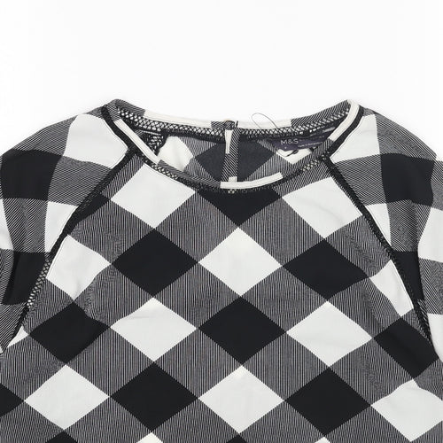 Marks and Spencer Womens White Check Polyester Basic Blouse Size 8 Boat Neck