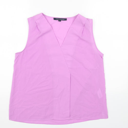 French Connection Womens Purple Polyester Basic Blouse Size L V-Neck