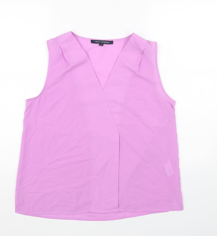 French Connection Womens Purple Polyester Basic Blouse Size L V-Neck