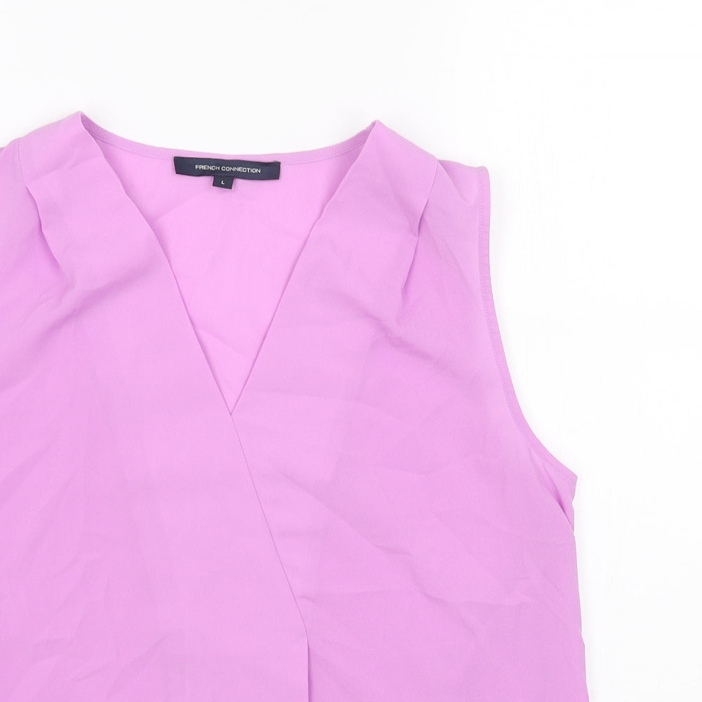 French Connection Womens Purple Polyester Basic Blouse Size L V-Neck