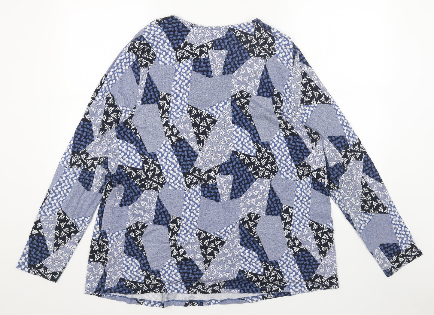 TU Womens Blue Geometric Viscose Basic Blouse Size 22 Boat Neck