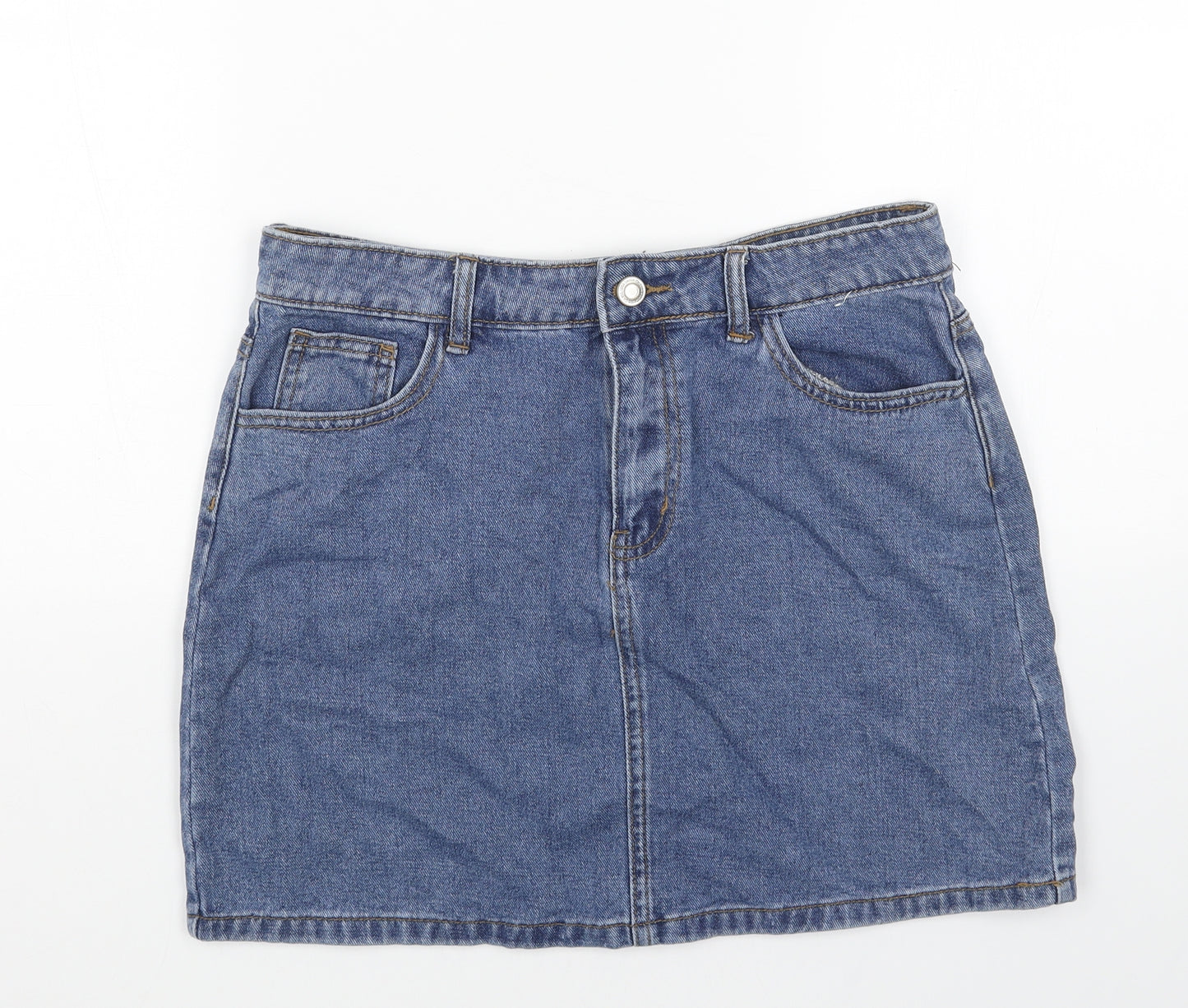 Denim & Co. Womens Blue Cotton Straight & Pencil Skirt Size 14 Button