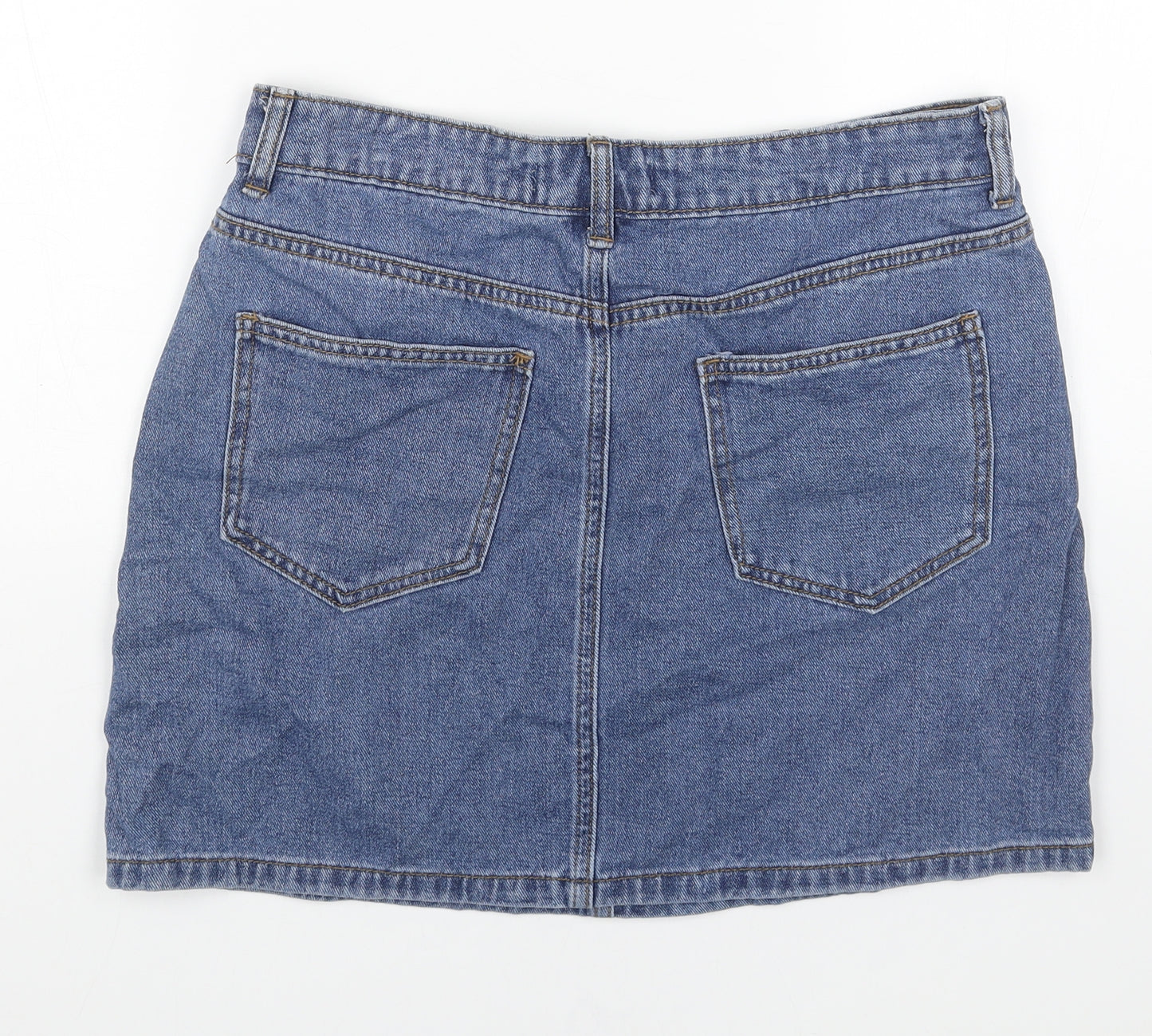 Denim & Co. Womens Blue Cotton Straight & Pencil Skirt Size 14 Button