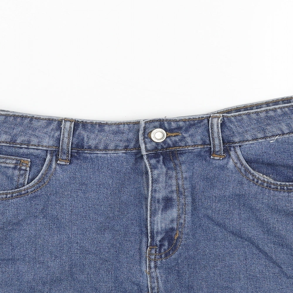 Denim & Co. Womens Blue Cotton Straight & Pencil Skirt Size 14 Button