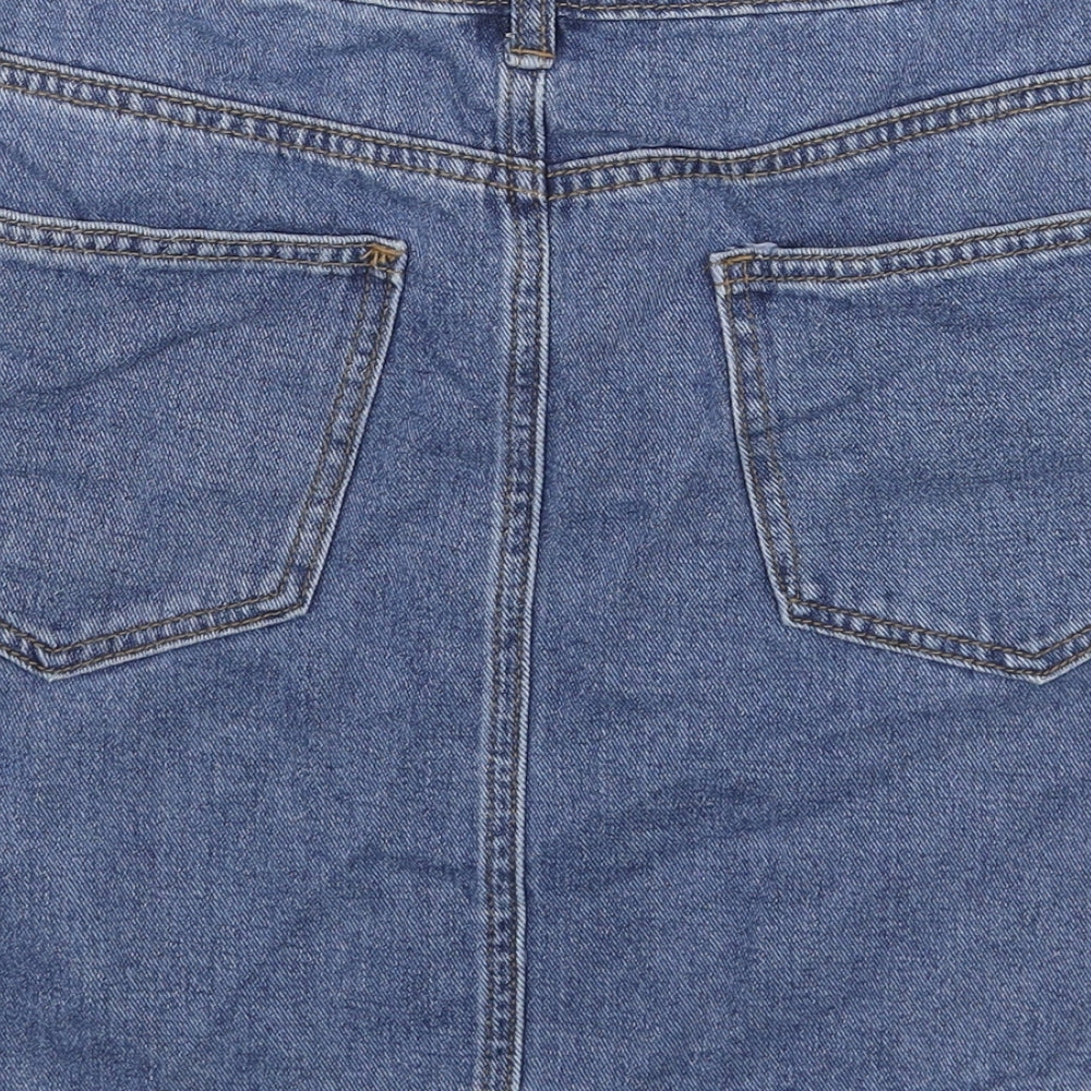 Denim & Co. Womens Blue Cotton Straight & Pencil Skirt Size 14 Button
