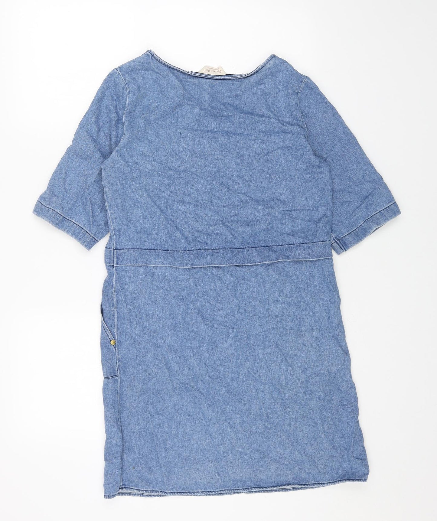 F&F Womens Blue Cotton Shift Size 6 Boat Neck Pullover