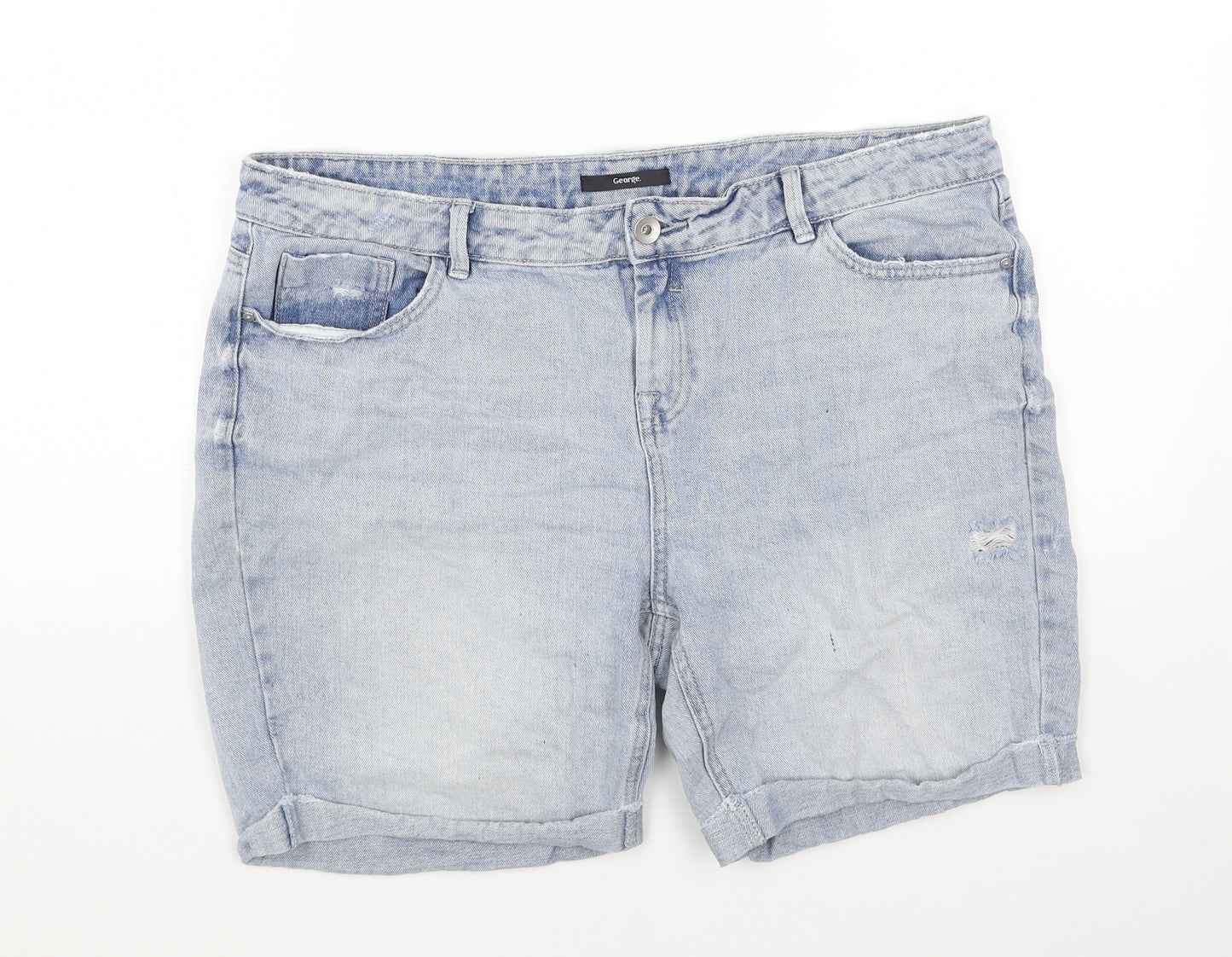 George Womens Blue Cotton Boyfriend Shorts Size 16 Regular Button