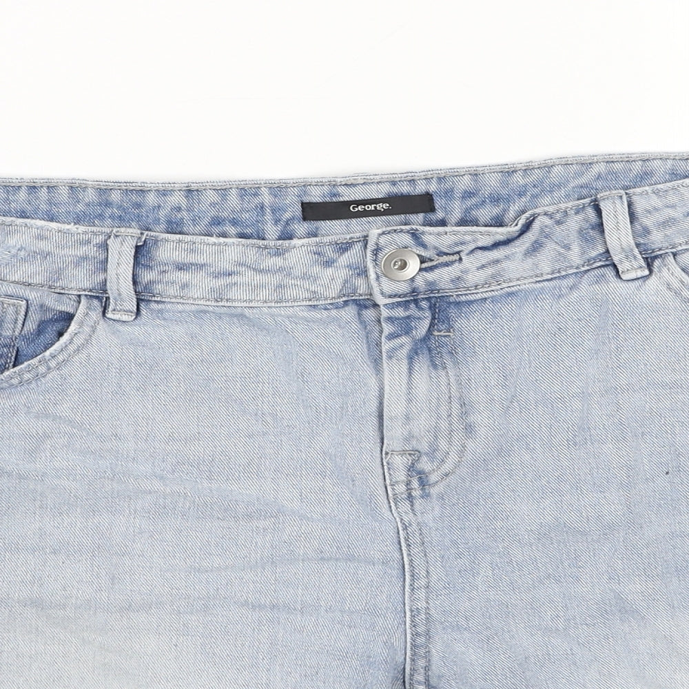 George Womens Blue Cotton Boyfriend Shorts Size 16 Regular Button