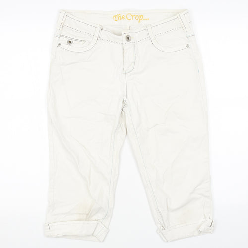 NEXT Womens White Cotton Cropped Jeans Size 12 Regular Button