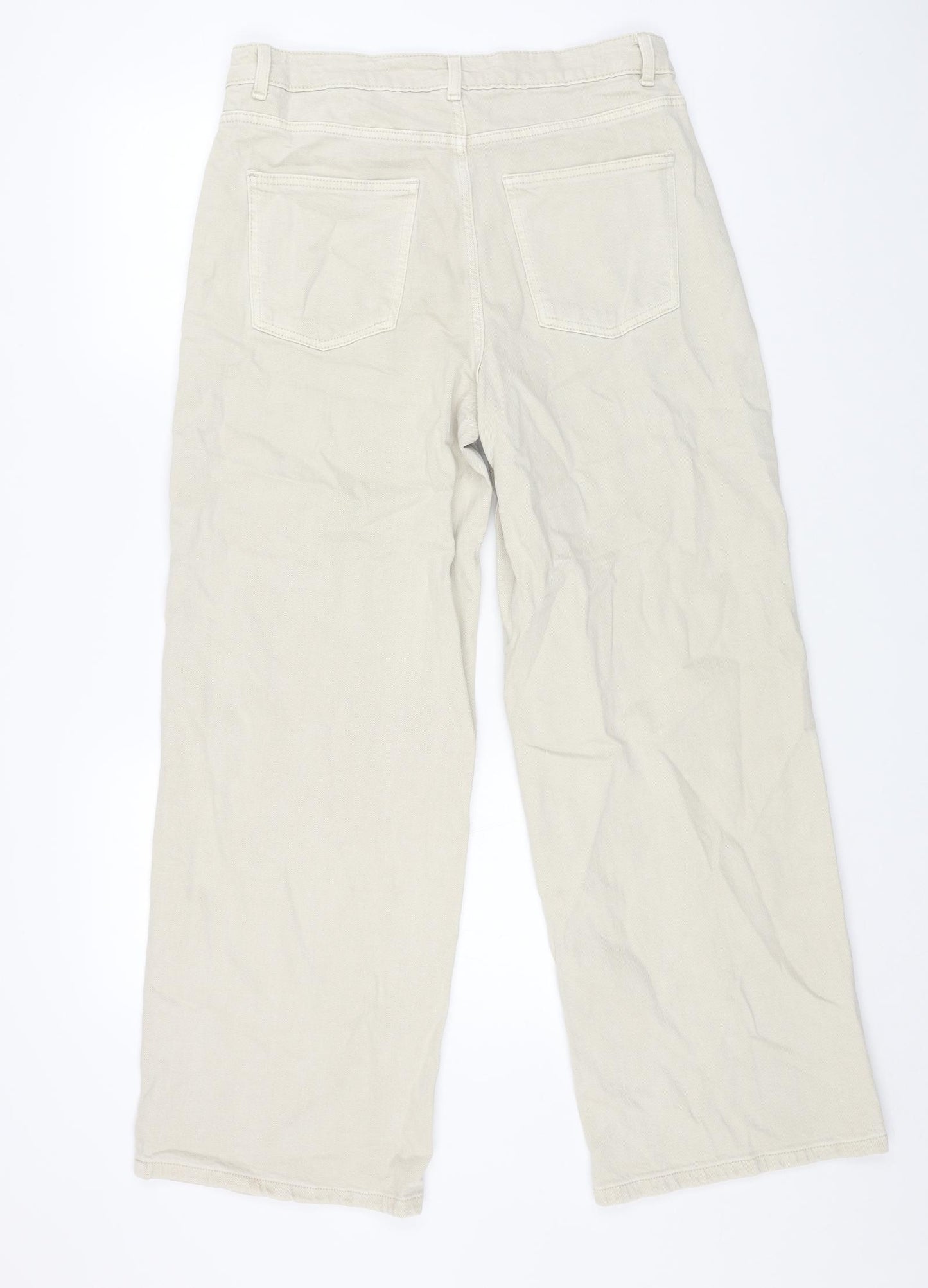 Marks and Spencer Womens Beige Cotton Wide-Leg Jeans Size 14 L29 in Regular Button