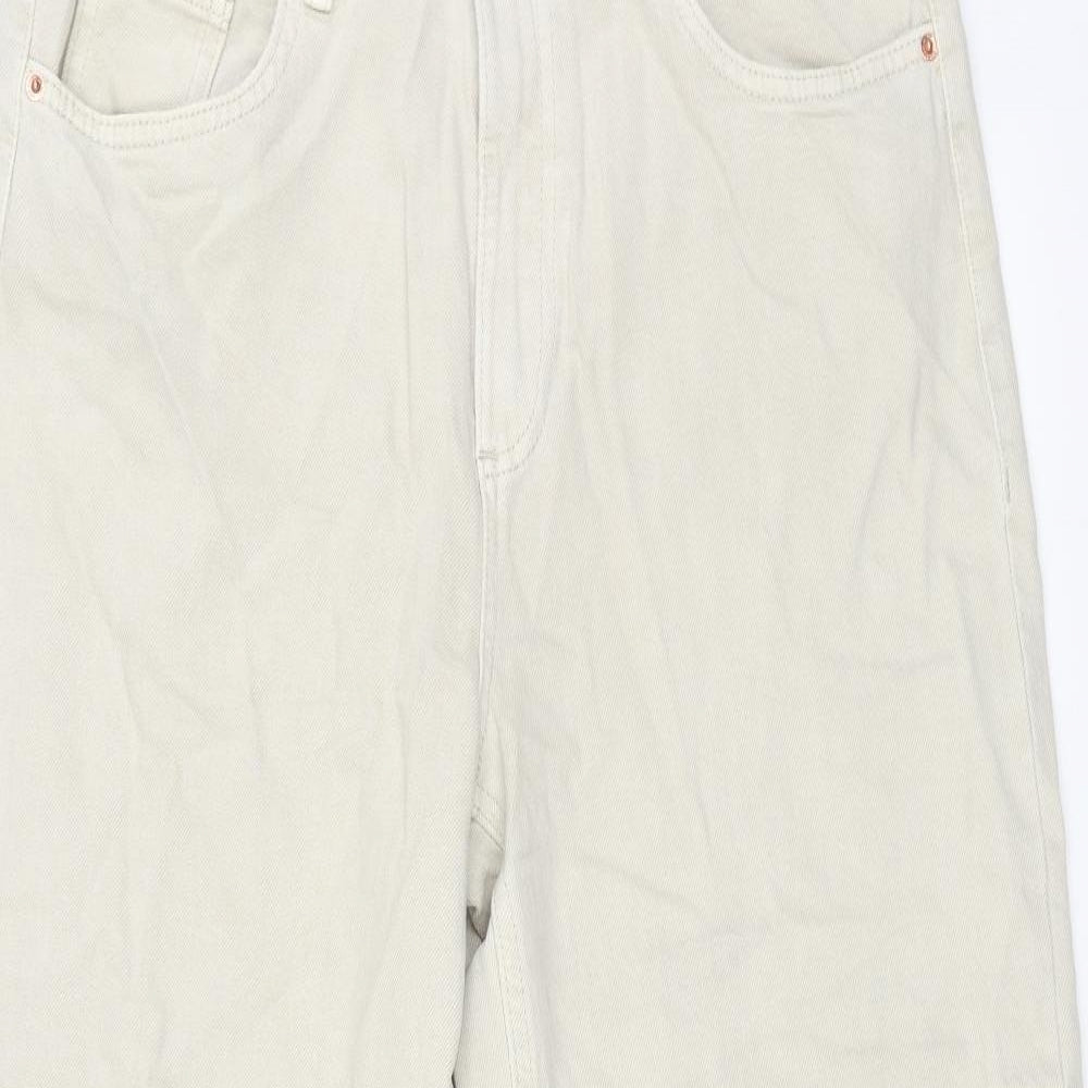 Marks and Spencer Womens Beige Cotton Wide-Leg Jeans Size 14 L29 in Regular Button