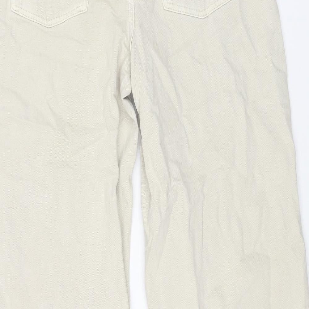 Marks and Spencer Womens Beige Cotton Wide-Leg Jeans Size 14 L29 in Regular Button