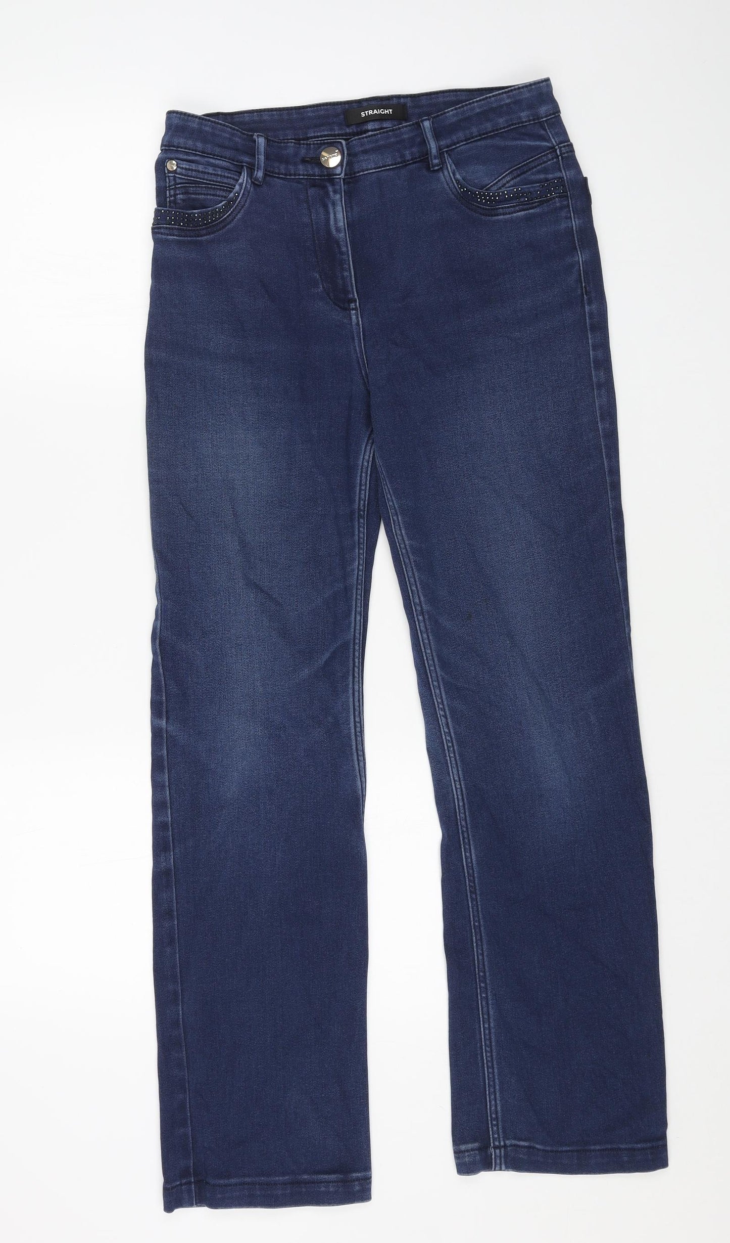 Marks and Spencer Womens Blue Cotton Straight Jeans Size 10 L27 in Regular Button