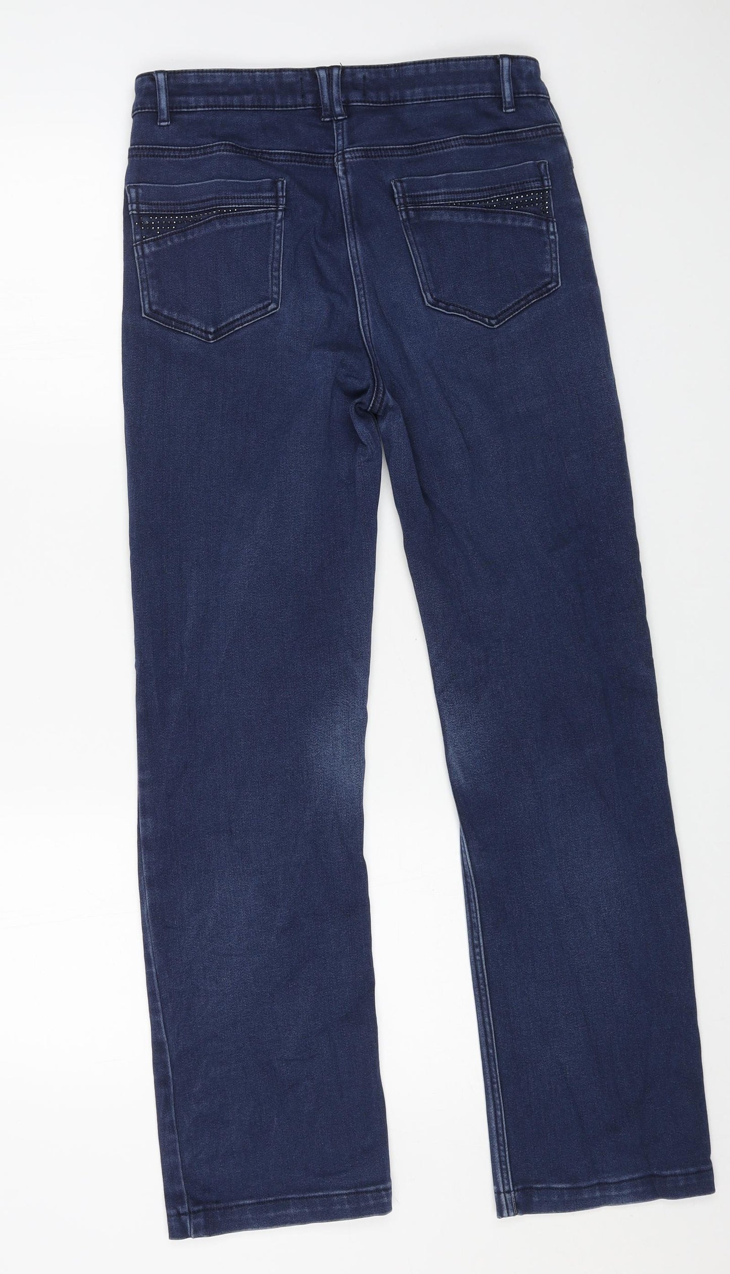 Marks and Spencer Womens Blue Cotton Straight Jeans Size 10 L27 in Regular Button