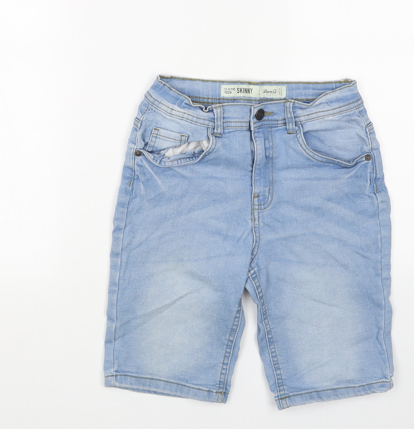 Denim & Co. Boys Blue Cotton Bermuda Shorts Size 11-12 Years Regular Buckle - Button