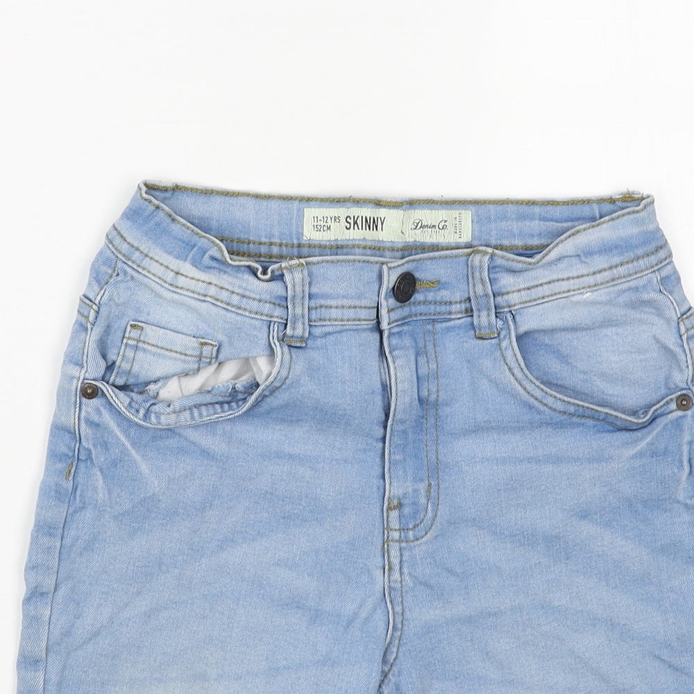 Denim & Co. Boys Blue Cotton Bermuda Shorts Size 11-12 Years Regular Buckle - Button
