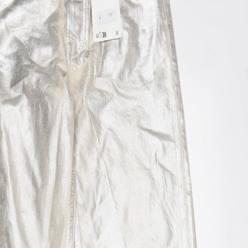 Zara Womens Silver Cotton Trousers Size 6 L32 in Regular Zip