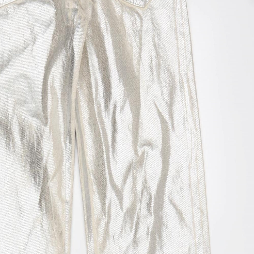 Zara Womens Silver Cotton Trousers Size 6 L32 in Regular Zip