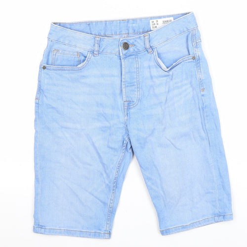 Denim & Co. Mens Blue Cotton Biker Shorts Size 28 in L10 in Regular Button