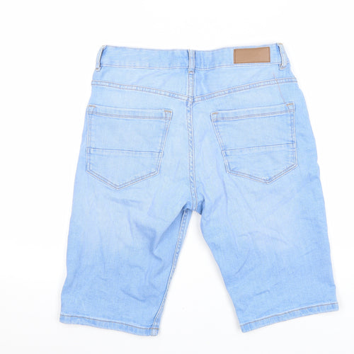 Denim & Co. Mens Blue Cotton Biker Shorts Size 28 in L10 in Regular Button