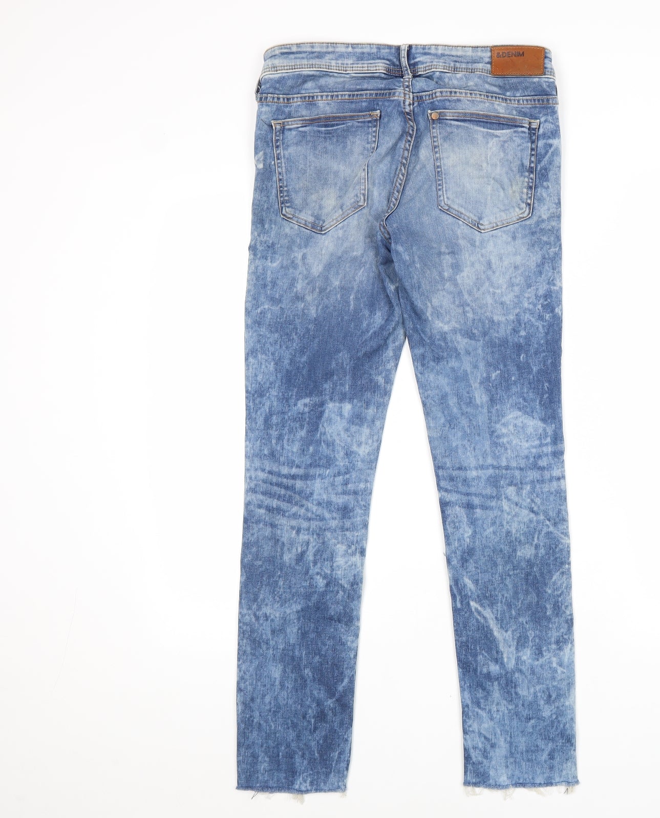 H&M Mens Blue Cotton Skinny Jeans Size 30 in L32 in Regular Zip - Acid Wash, Distressed Hems