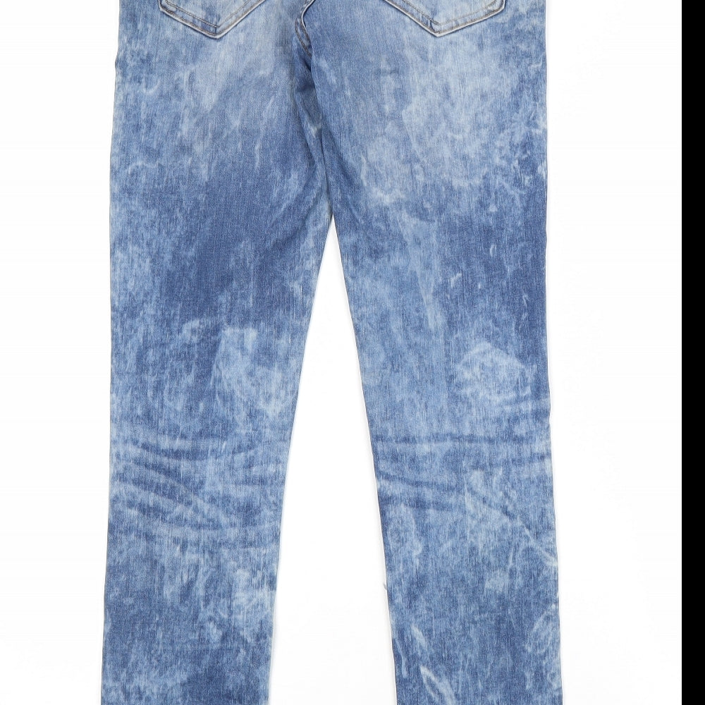 H&M Mens Blue Cotton Skinny Jeans Size 30 in L32 in Regular Zip - Acid Wash, Distressed Hems