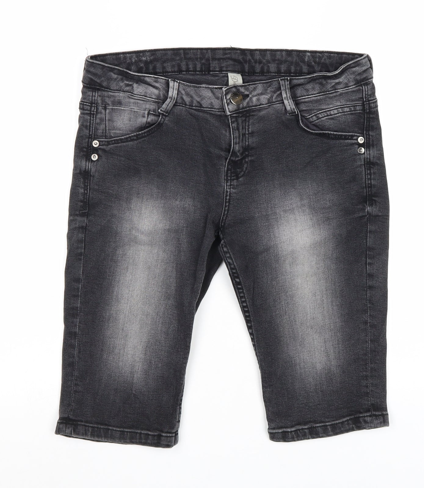 Denim & Co. Womens Black Cotton Bermuda Shorts Size 10 L14 in Regular Zip