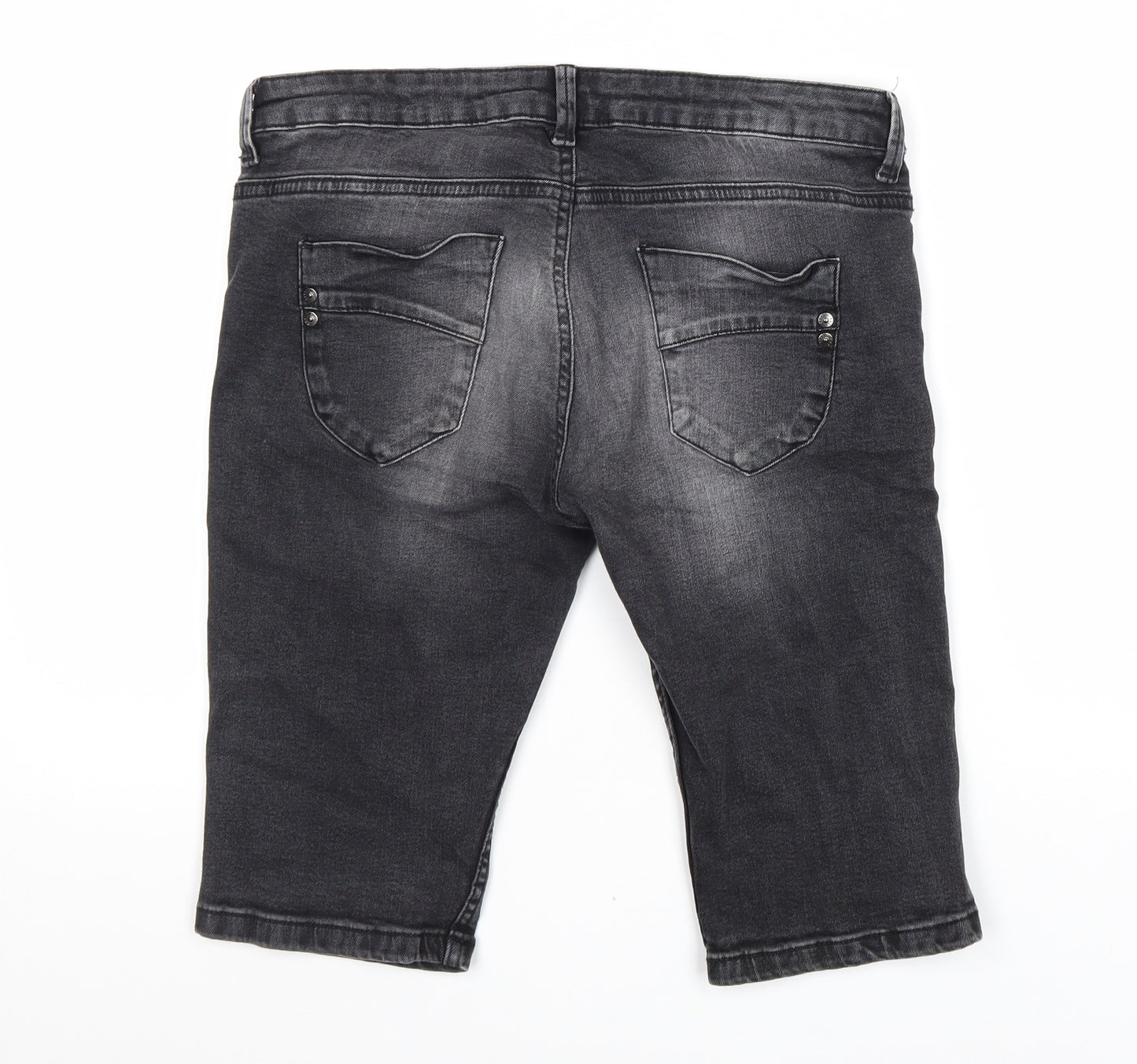 Denim & Co. Womens Black Cotton Bermuda Shorts Size 10 L14 in Regular Zip