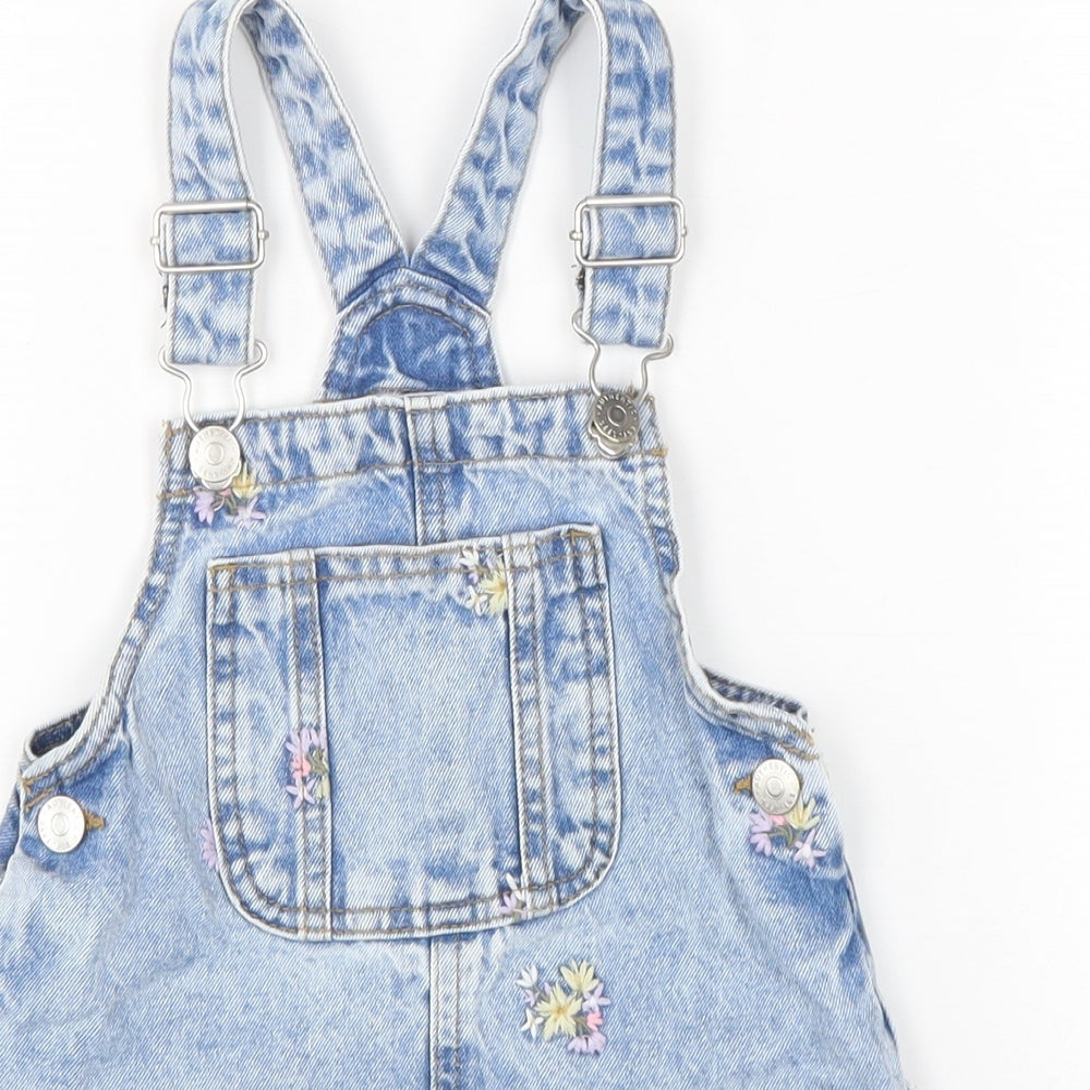 George Girls Blue Cotton Pinafore/Dungaree Dress Size 2-3 Years Square Neck Buckle