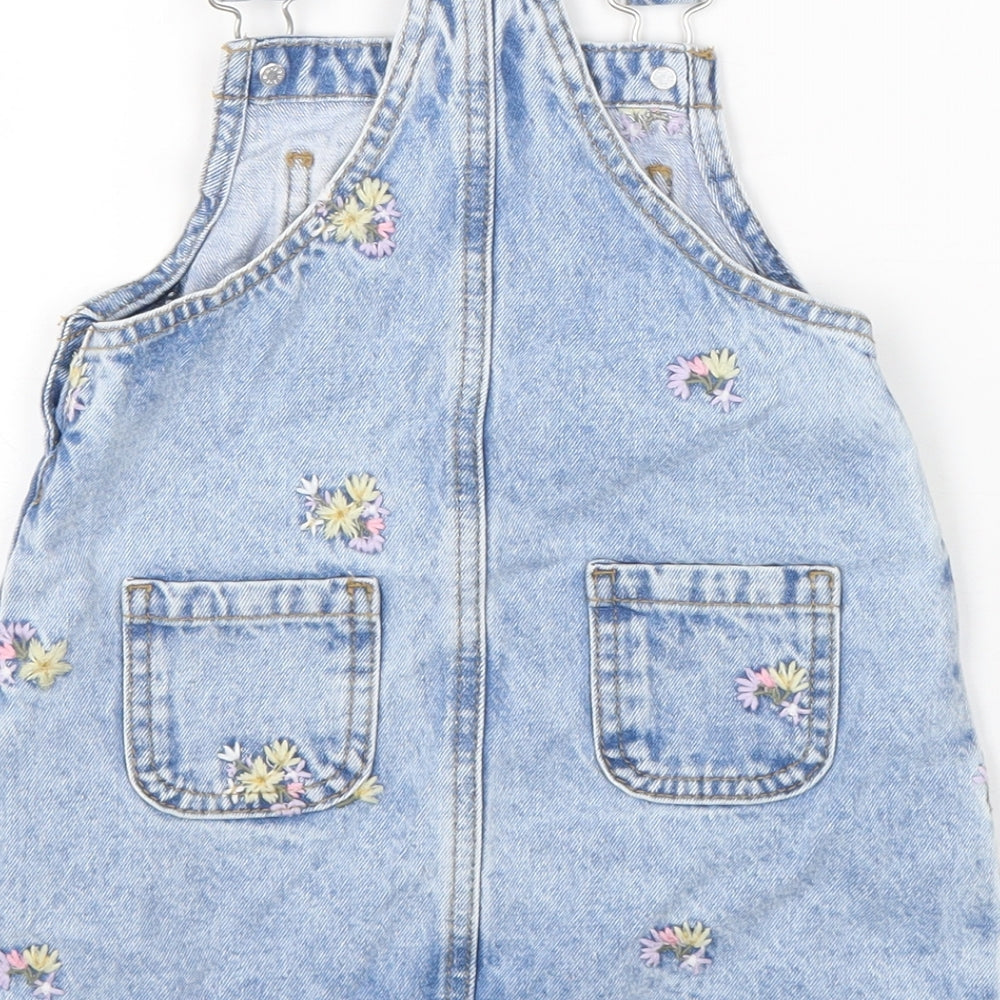 George Girls Blue Cotton Pinafore/Dungaree Dress Size 2-3 Years Square Neck Buckle