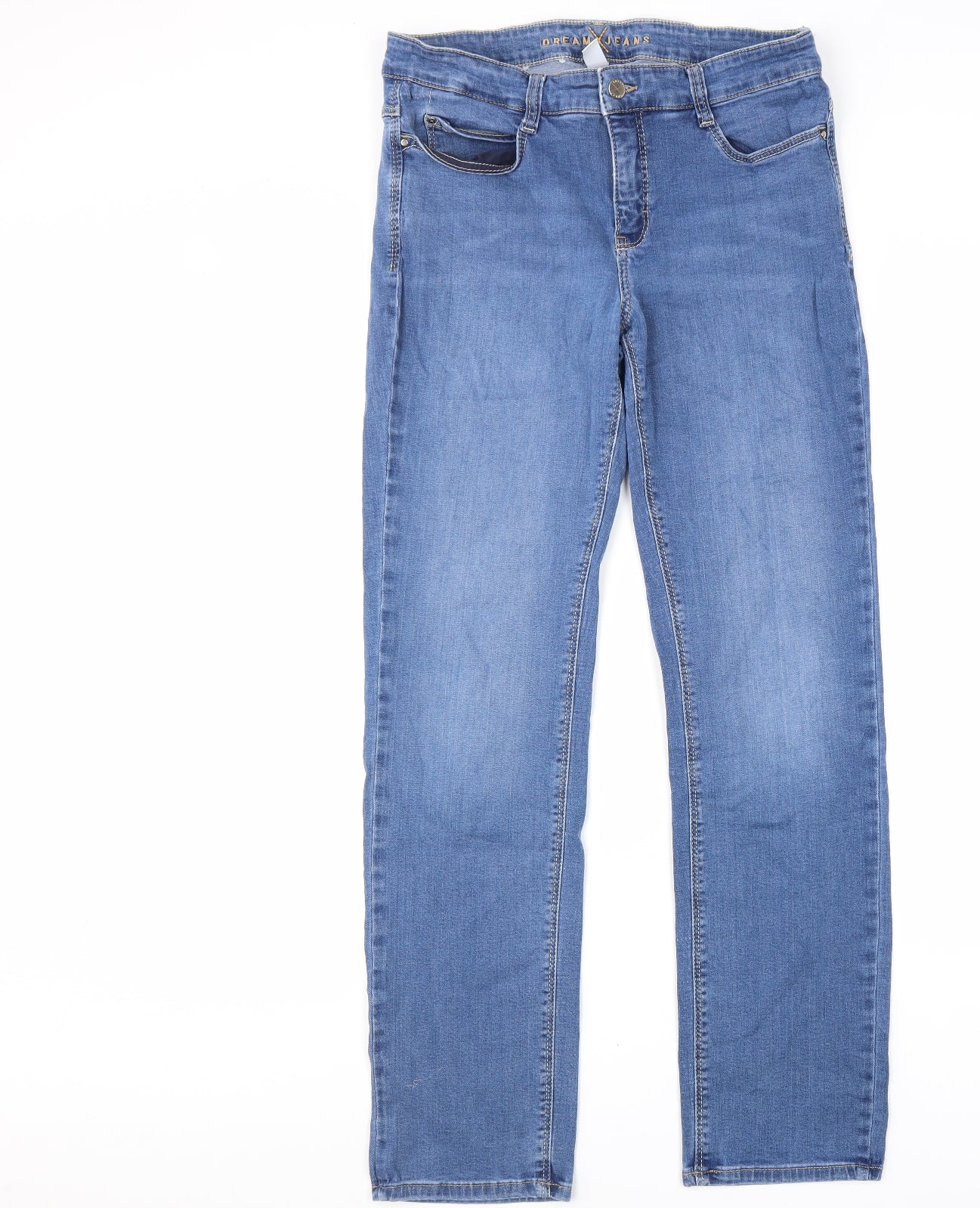 Dream Jeans Womens Blue Cotton Straight Jeans Size 14 L34 in Regular Zip