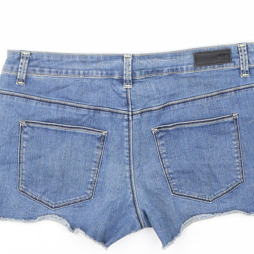 VERO MODA Womens Blue Geometric Cotton Cut-Off Shorts Size 30 L3 in Regular Zip