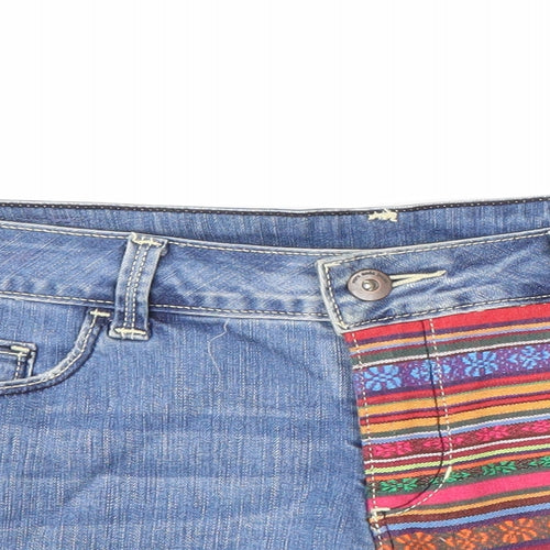 VERO MODA Womens Blue Geometric Cotton Cut-Off Shorts Size 30 L3 in Regular Zip