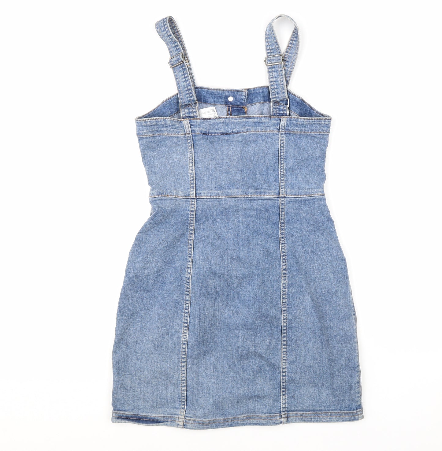 Divided Womens Blue Cotton Pinafore/Dungaree Dress Size 8 Square Neck Buckle