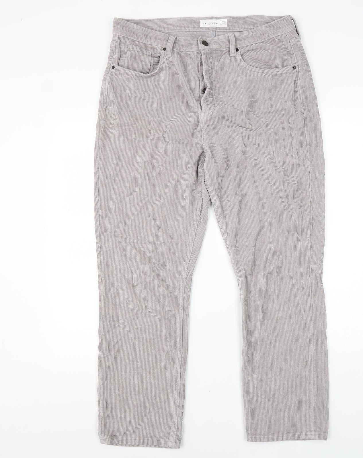 Topman Mens Grey Cotton Trousers Size 32 in L32 in Regular Zip