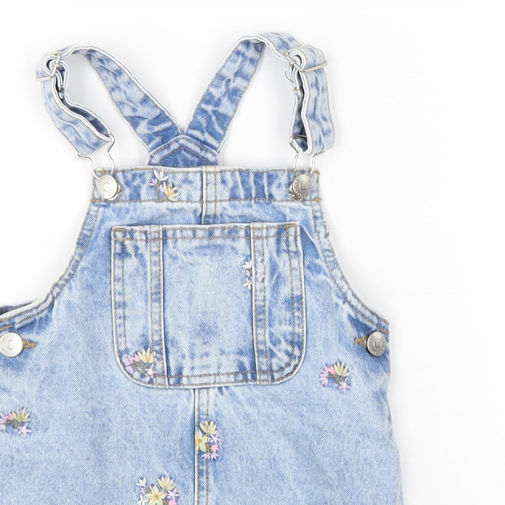 George Girls Blue Cotton Pinafore/Dungaree Dress Size 2-3 Years Square Neck Buckle