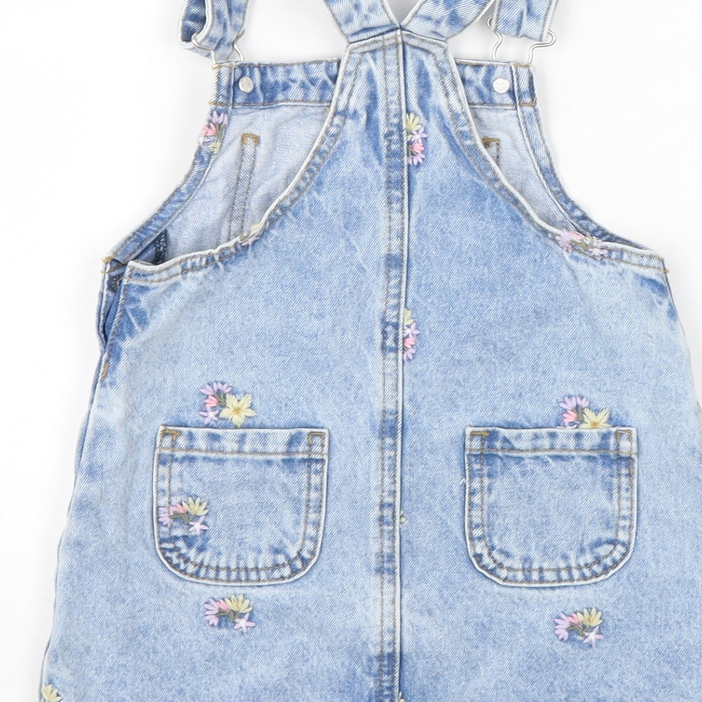 George Girls Blue Cotton Pinafore/Dungaree Dress Size 2-3 Years Square Neck Buckle