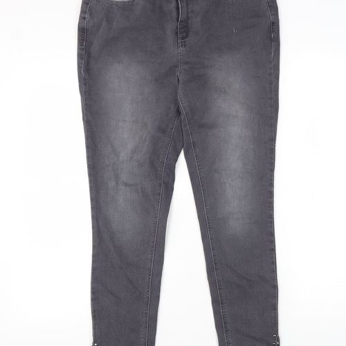 TU Womens Grey Cotton Tapered Jeans Size 12 L28 in Regular Zip