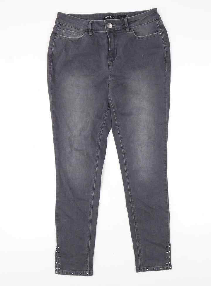 TU Womens Grey Cotton Tapered Jeans Size 12 L28 in Regular Zip