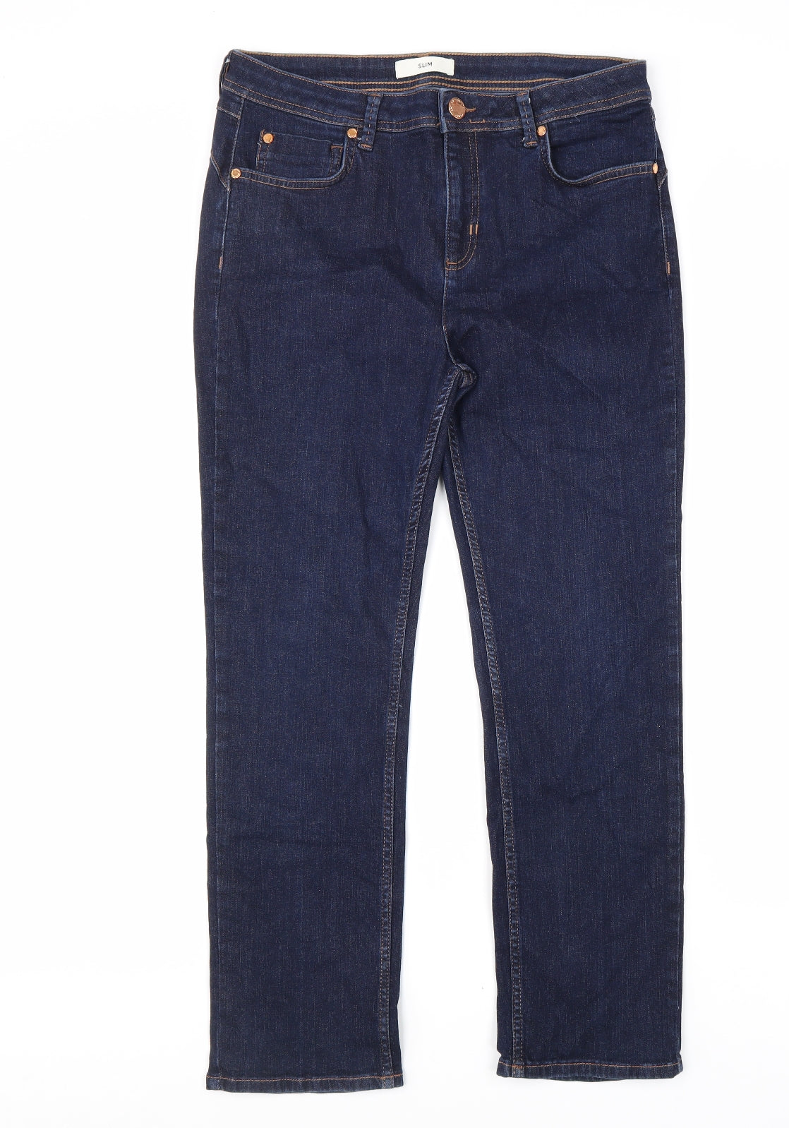 Marks and Spencer Womens Blue Cotton Straight Jeans Size 14 L29 in Regular Zip