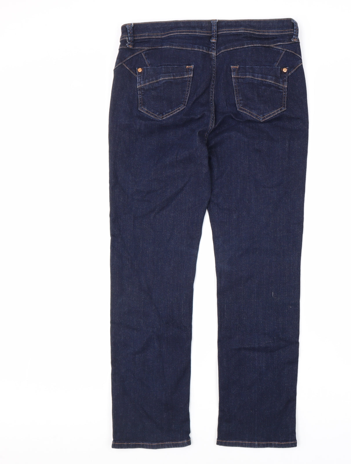 Marks and Spencer Womens Blue Cotton Straight Jeans Size 14 L29 in Regular Zip
