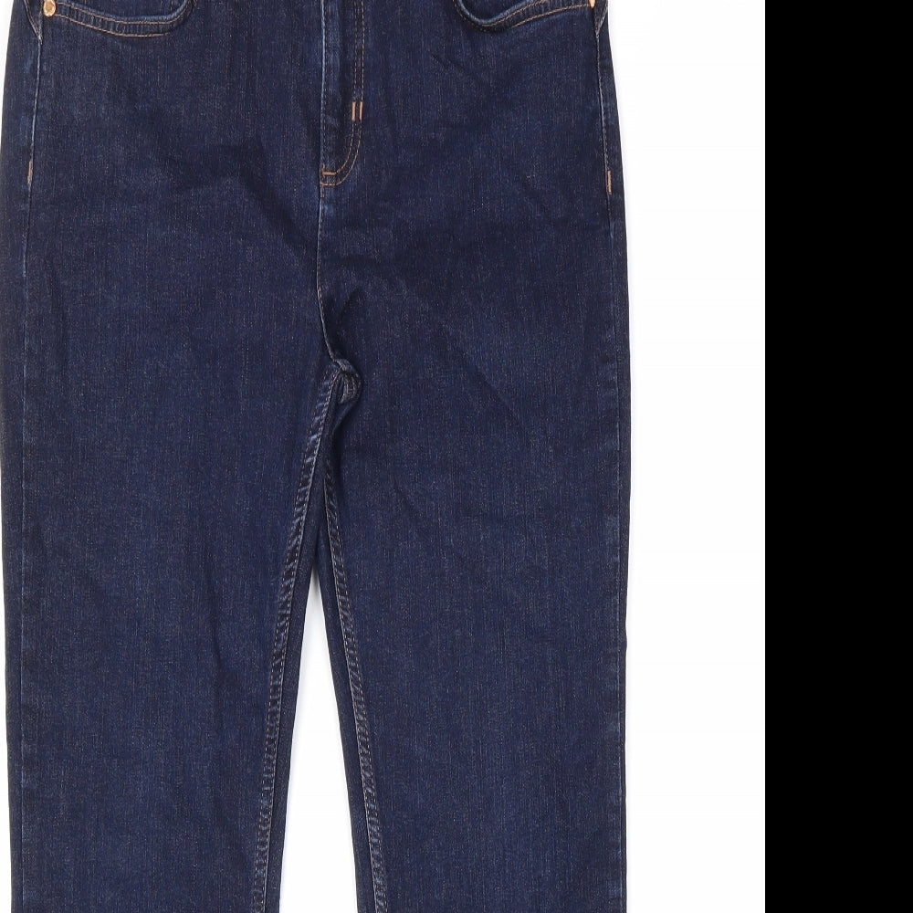 Marks and Spencer Womens Blue Cotton Straight Jeans Size 14 L29 in Regular Zip