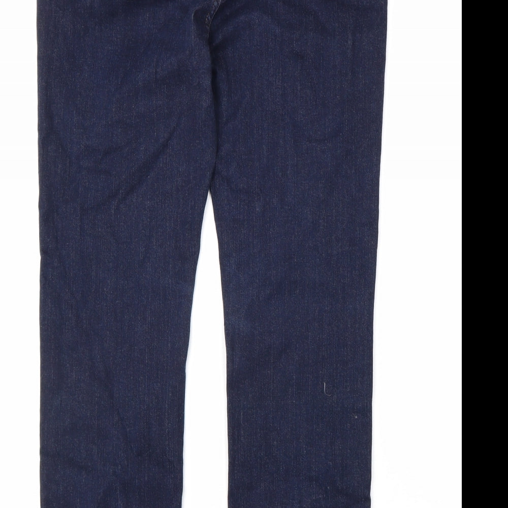 Marks and Spencer Womens Blue Cotton Straight Jeans Size 14 L29 in Regular Zip