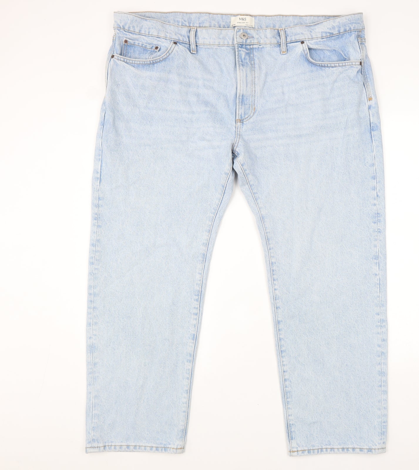 Marks and Spencer Mens Blue Cotton Straight Jeans Size 44 in L29 in Regular Zip - Vintage Wash