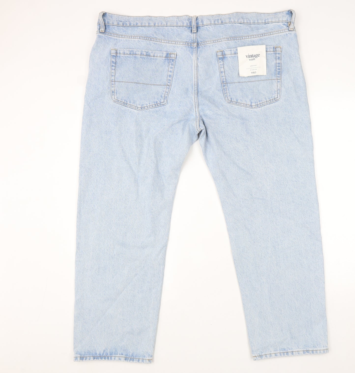 Marks and Spencer Mens Blue Cotton Straight Jeans Size 44 in L29 in Regular Zip - Vintage Wash