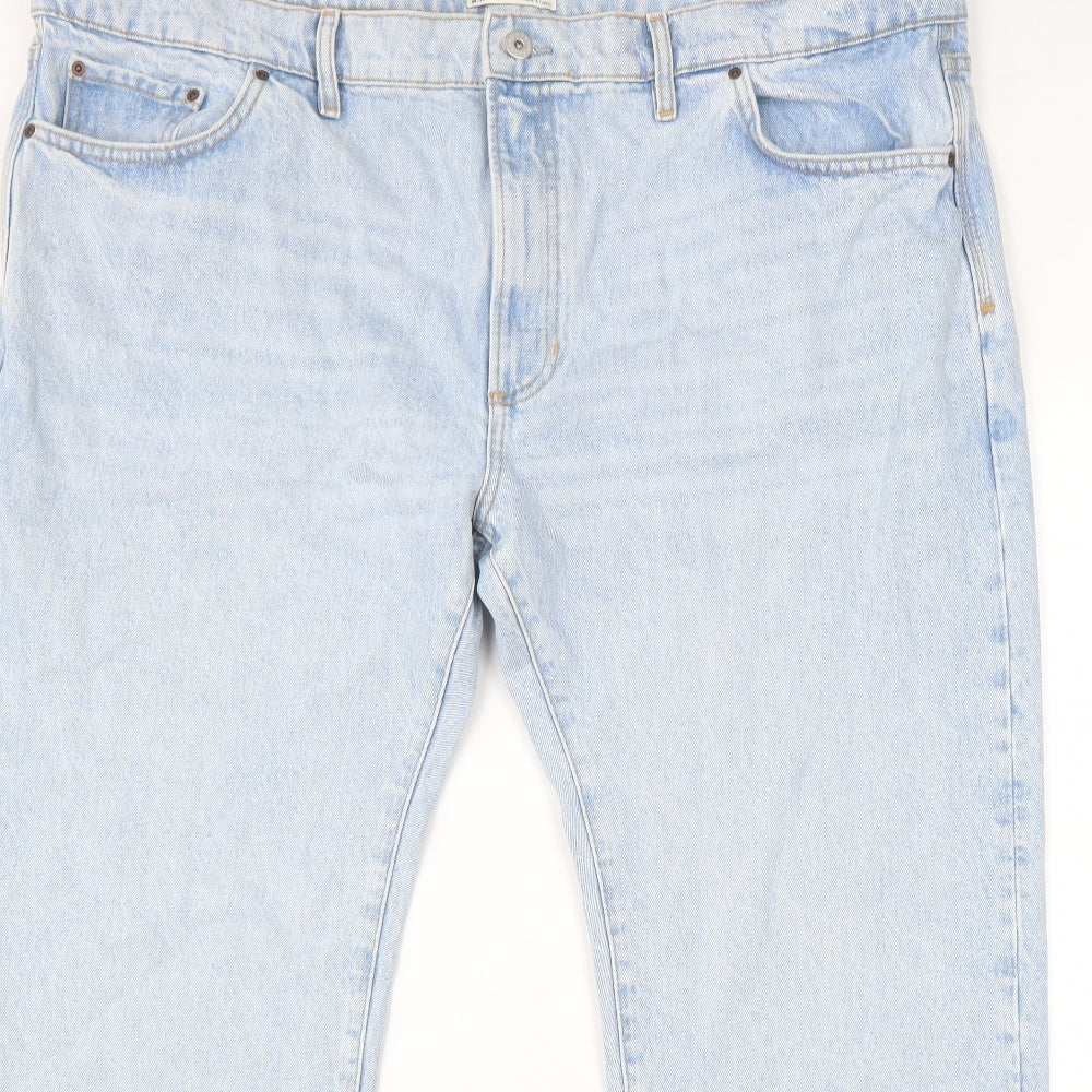 Marks and Spencer Mens Blue Cotton Straight Jeans Size 44 in L29 in Regular Zip - Vintage Wash