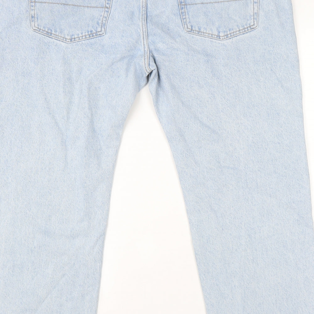 Marks and Spencer Mens Blue Cotton Straight Jeans Size 44 in L29 in Regular Zip - Vintage Wash