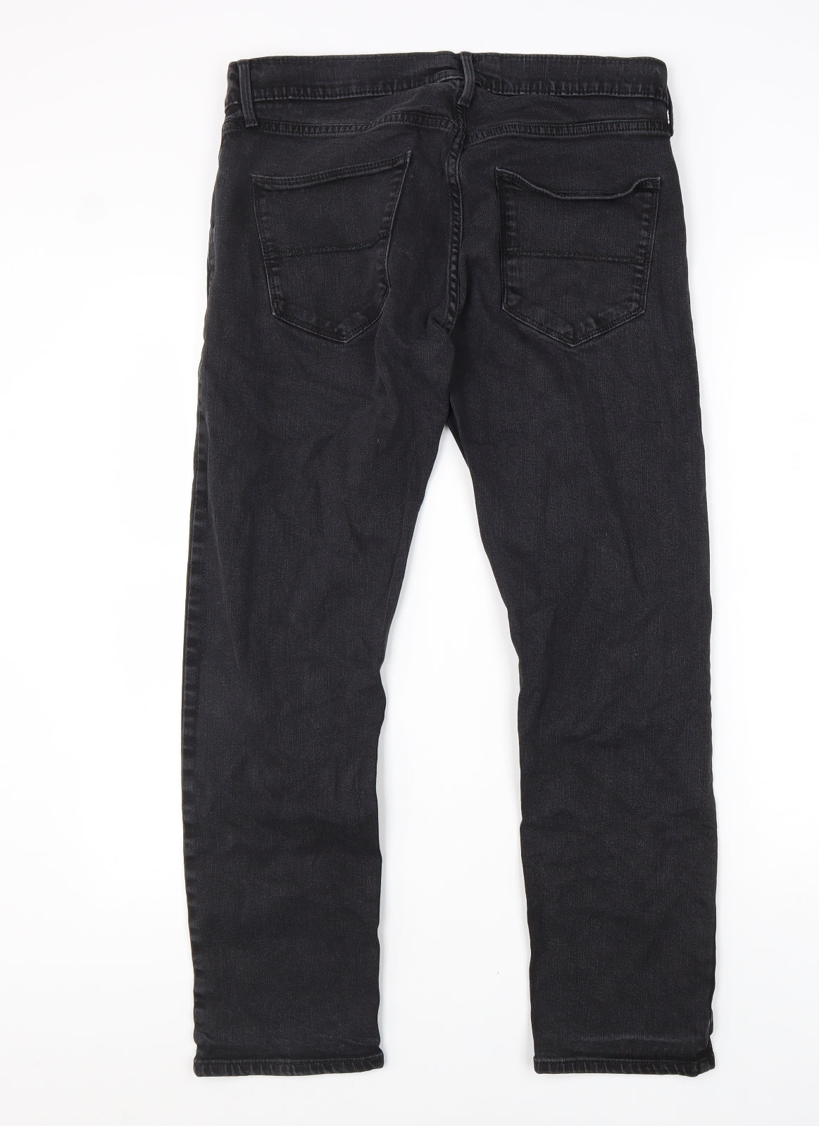 Marks and Spencer Mens Black Cotton Straight Jeans Size 34 in L29 in Slim Zip
