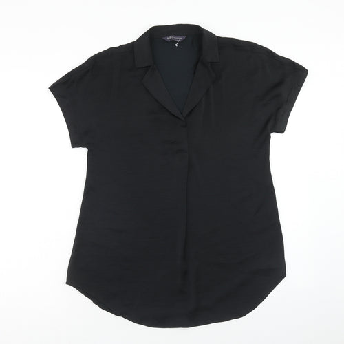 Marks and Spencer Womens Black Polyester Tunic Blouse Size 6 Collared
