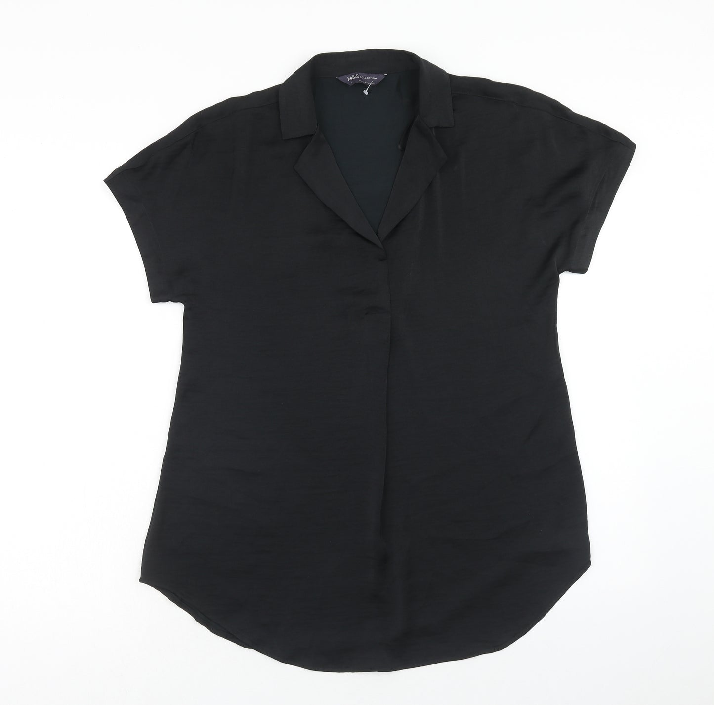 Marks and Spencer Womens Black Polyester Tunic Blouse Size 6 Collared